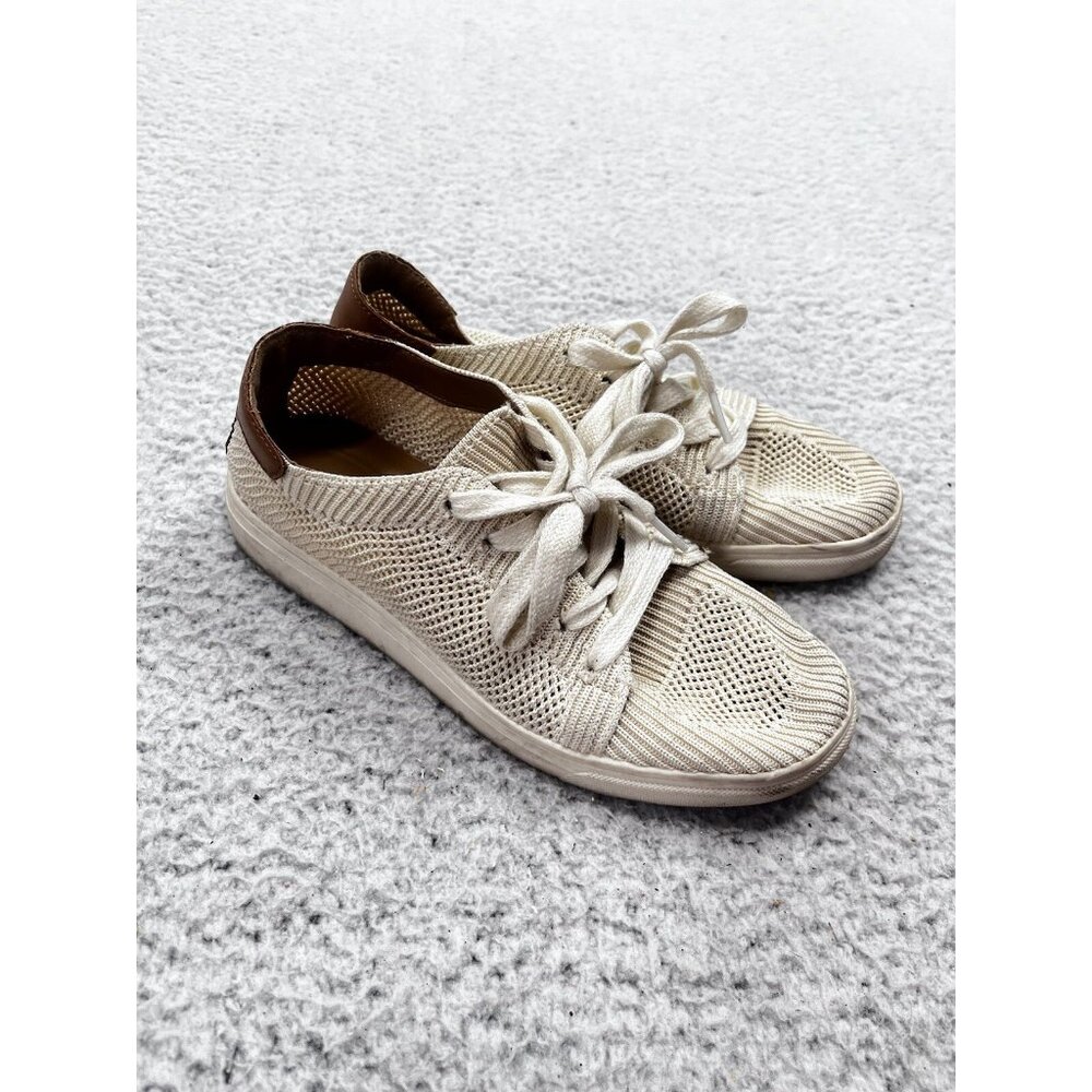 Women's Lucky Brand Cream Brown Low Top Woven Knit Lace Up Sneakers Size 37 M